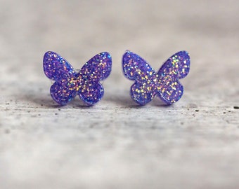 Shimmery Butterfly Stud Earrings: Hypoallergenic Stainless Steel Posts