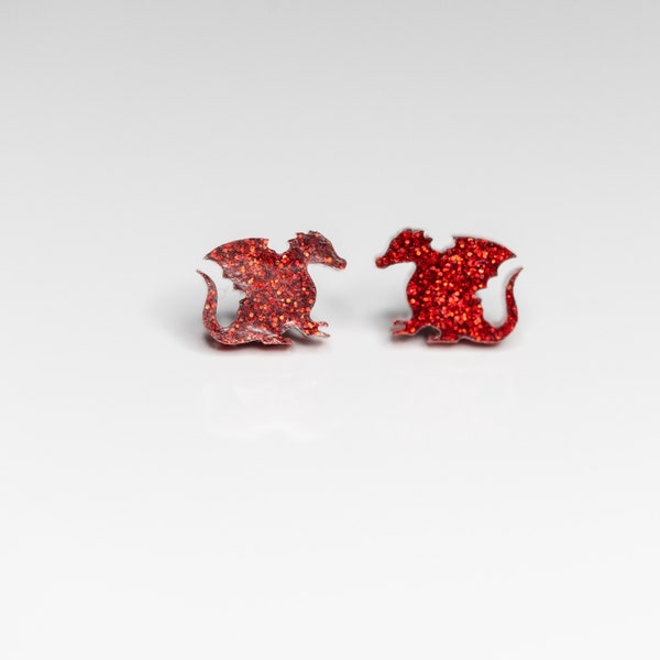 Tiny Sitting Dragon Earrings, Dragon Studs, Firedrake Earrings, Year of the Dragon