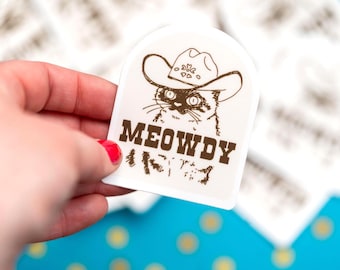 Meowdy Cat Sticker: Waterproof Vinyl Western Cowboy