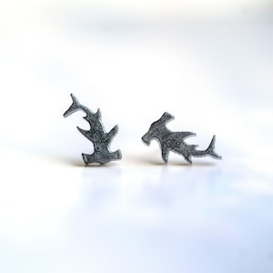 Tiny Hammerhead Shark Earrings. Adorably cute studs, perfect gift for Shark Week and shark lovers.