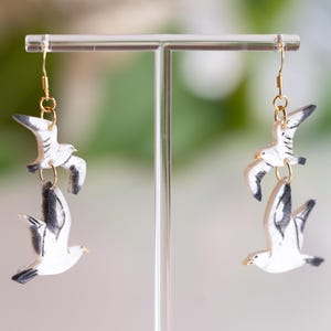 Whimsical Seagull Statement Earrings, Gull Earrings, Beachy Earrings, Bird Earrings