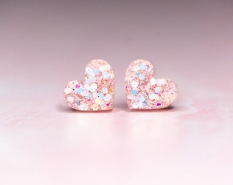 Mini Heart Earring Studs, Glittery Heart Studs, Valentine Earrings