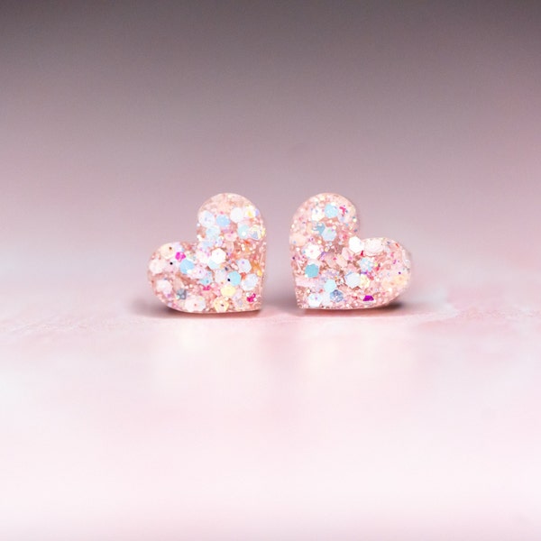 Mini Heart Earring Studs, Glittery Heart Studs, Valentine Earrings