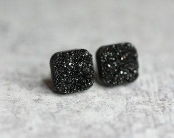 Sparkly Druzy Square Earrings, Colorful Druzy-Inspired Studs, Everyday Studs