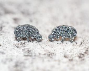 Tiny Hippopotamus Earrings, Cute Hippo Studs, Hippo Earrings