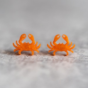 Cute Crab Earrings, Crustacean Studs, Sealife Earrings