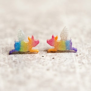 Charming Rainbow Flying Pig Stud Earrings: Hypoallergenic Stainless Steel Posts