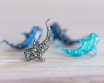 Hand Painted Whale Shark Stud Earrings: Stainless Steel Posts