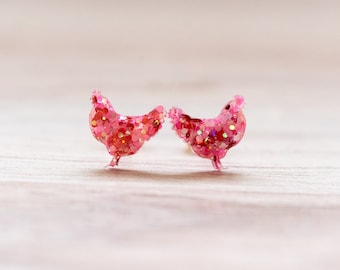 Valentine Chicken Earrings, Chicken Jewelry, Valentine's Day Earrings