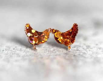 Chicken Stud Earrings: Resin with Hypoallergenic Stainless Steel Posts