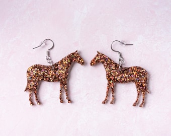 Large Sparkly Horse Earrings, Farm Earrings, Pony Earrings