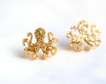 Octopus Earrings, Large 3/4" Octopus Studs, Squid Earrings