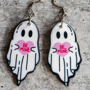 Cute Valentine Ghost Earrings, Be Mine Ghosts, Halloween Earrings, Cute Ghosts