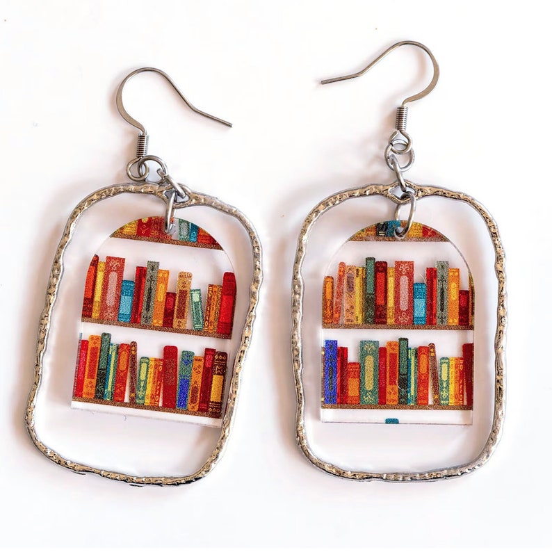 Charming Book Lover Earrings, Hoop Library Earrings, Book Lover Gift, TTPD Earrings, Gift for Librarian Fiction