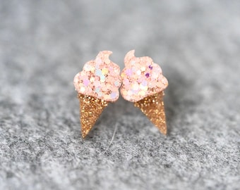 Ice Cream Cone Stud Earrings: Resin Summer Jewelry, Hypoallergenic Stainless Steel
