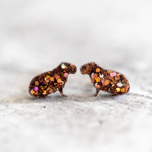 Cute Little Capybara Earrings, Quirky Animal Earrings, Rodent Earrings, Guinea Pig Earrings