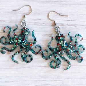 Large Kraken Dangle Earrings, Octopus Earrings, Hockey Earrings