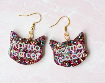 Karma Dangle Earrings: Lightweight Cat Lover Jewelry