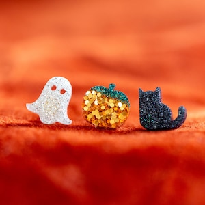 Cat, Ghost, Pumpkin Halloween Stud Earring Set, 3 Pairs Earring Set, Halloween Earrings