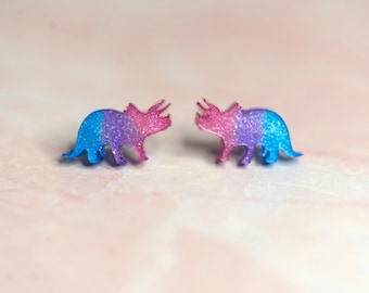 Biceratops Stud Earrings: Triceratops Bisexual Pride Dinosaur Earrings