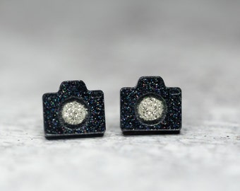 Glittery Camera Earrings, Earrings for Photographers, Photography Studs, Photographer Gifts