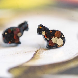 Glitter Tortoiseshell Cat Stud Earrings: Tortie Earrings, Hypoallergenic Stainless Steel