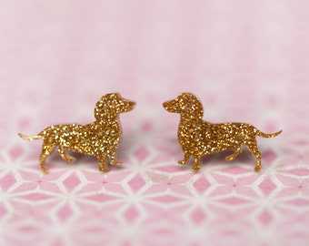 Dachshund Dog Earrings Pair Metal 9mm Studs Gold or Silver Tone Doxie Sausage Dachshund Dog Earrings Pair Metal 9mm Studs Gold or Silver Tone Doxie Sausage