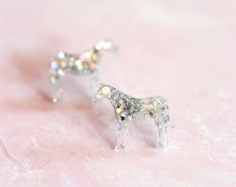 Sparkly Silver Reneigh Horse Studs, Renaissance Earrings, Mirrorball Horse Earrings, Tour Earrings