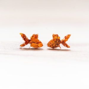 Fancy Goldfish Earrings, Cute Fish Earrings, Goldfish Studs