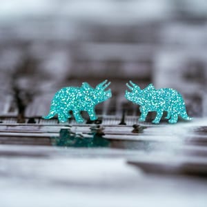Mini Triceratops Earrings, Cute Dinosaur Studs, Dinosaur Earrings