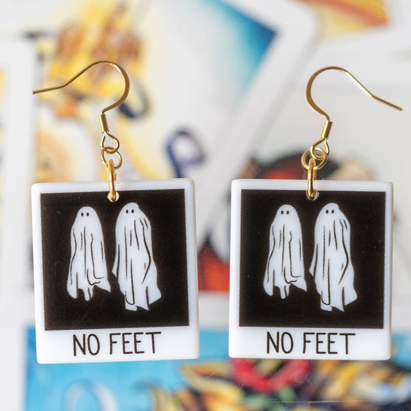 No Feet Polaroid Earrings, Spooky Earrings, Hypoallergenic, Ghost Photo, Beetlejuice