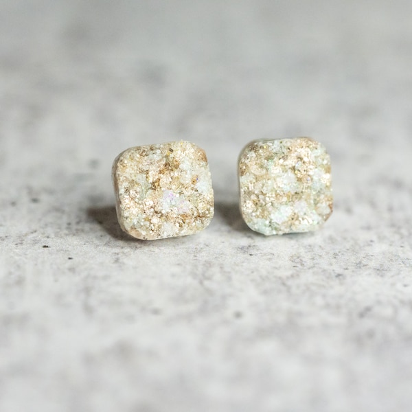 Midnights Inspired Druzy Square Earrings, Druzy-Inspired Studs, Everyday Studs