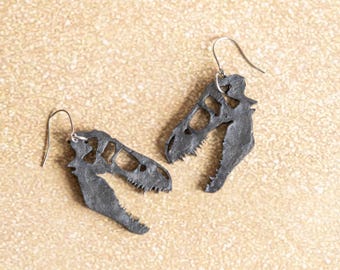 T-Rex Skull Earrings: Jurassic Dinosaur Dangle Earrings, Lightweight and Hypoallergenic