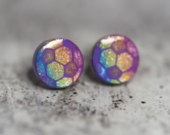 Rainbow Soccer Earrings, Soccer Ball Studs, Pride Earrings, Sports Earrings