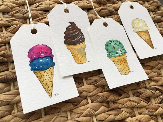 Watercolor Ice Cream Favor Tags