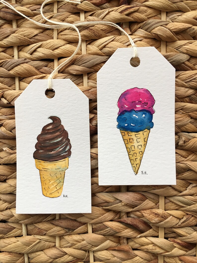 Watercolor IceCream Gift Tags Handmade HandPainted Gift Etsy