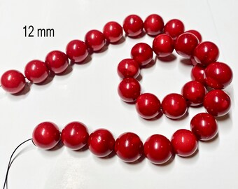 Red Bamboo Coral Smooth Round Beads 12 mm