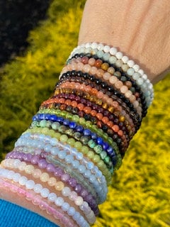 Gemstone Layering Bracelets 4mm -E233 Morganite, Black Tourmaline, An…