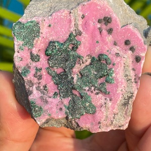 Stunning Cobalto Calcite with Malachite inclusions/ Conalto Calcite on Matrix/Malachite E3005