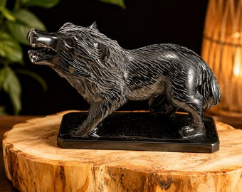 2.6 lb Wolf Carving/Spirit Animal/Sheen Obsidian Wolf/E2932
