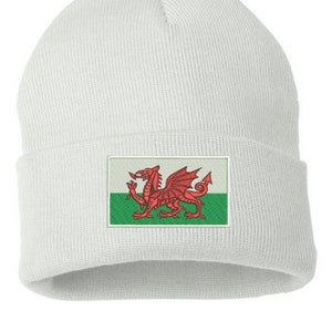 CUSTOM Embroidered Welsh Dragon Beanie Hat shirt Flag Patch Wales