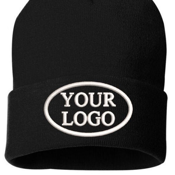 Add YOUR LOGO here CUSTOM Beanie Many Fonts !!! Embroidered Beanie Hat