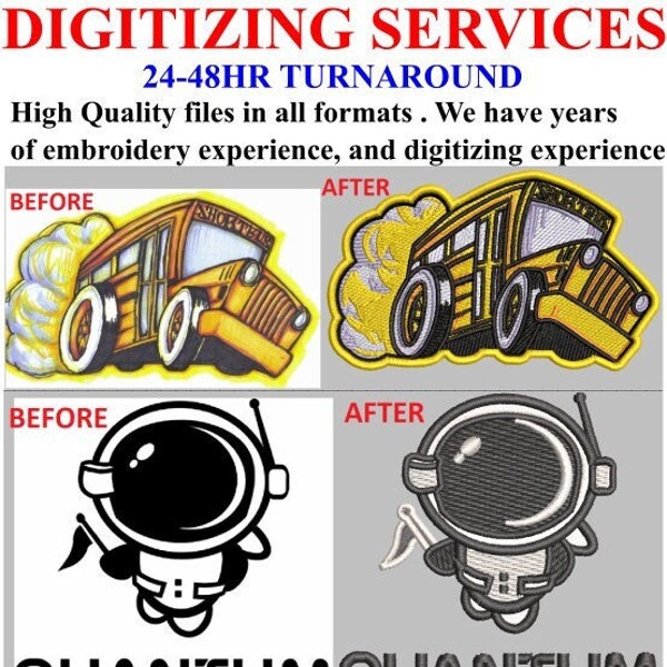 READ DESCRIPTION!!! Custom Digitizing , Embroidery Digitizing , Custom services , Pattern Embroidery. Best Service your Logo Digitize