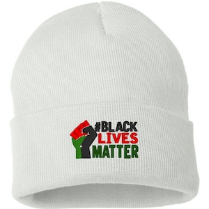 CUSTOM Embroidered Fist Black Lives Matter Beanie Baseball Cap Embroidered Cotton Adjustable Hat Equality BLM Brutality