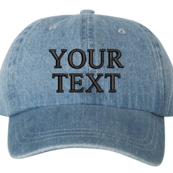 CUSTOM Personalized Embroidered Your Text Blue Denim Hat Baseball Cap Beanie dad hat Design Customize