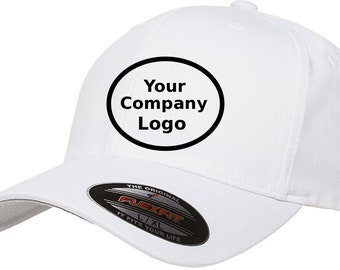 Your Logo CUSTOM Company Logo Embroidered Hat FLEXFIT Baseball Hat ADD Your Logo Text Cap Flex Fit