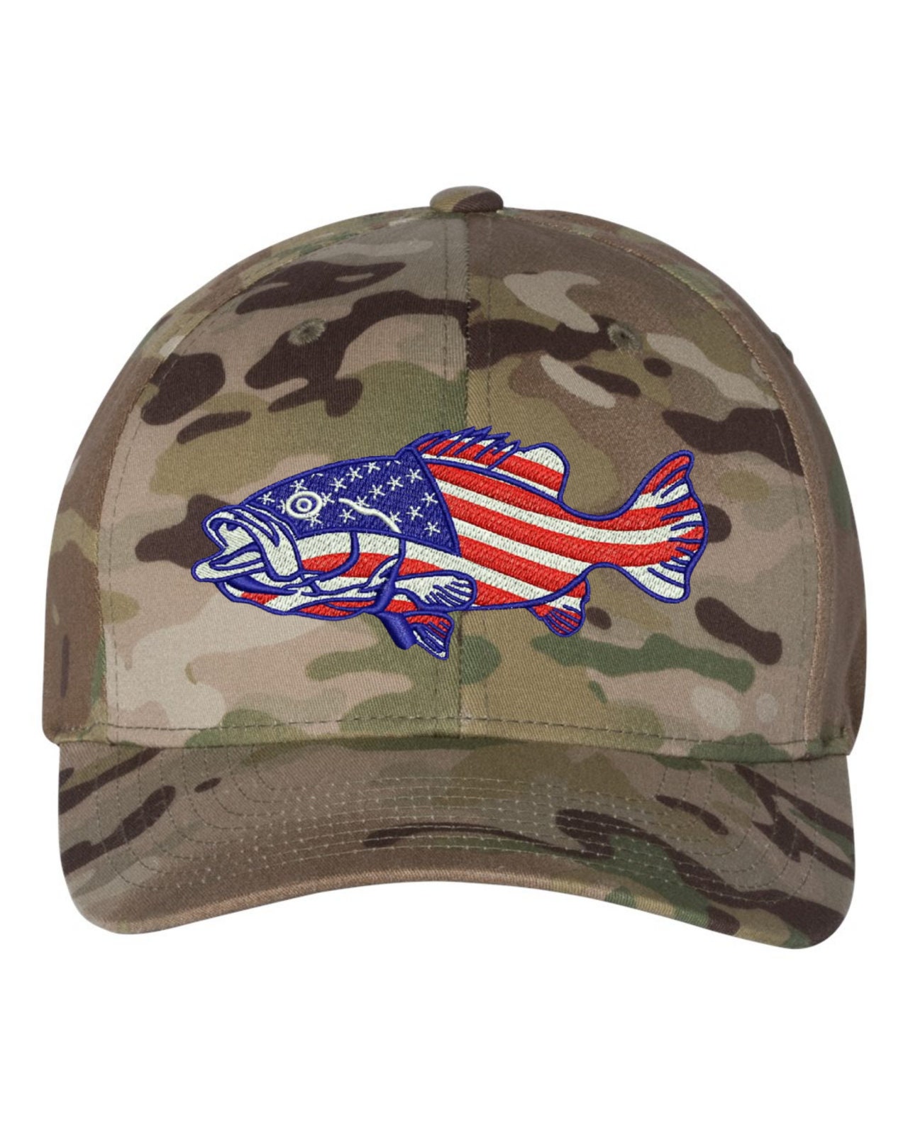 Customizable Fishing Bass Embroidered Flexfit Hat Pro American Flag Fish Cap 2 Fisherman Boat Trout Bass