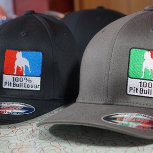 CUSTOMIZABLE Embroidered Pitbull FLEXFIT Hat Dog Mom Lover Animal Pit bull