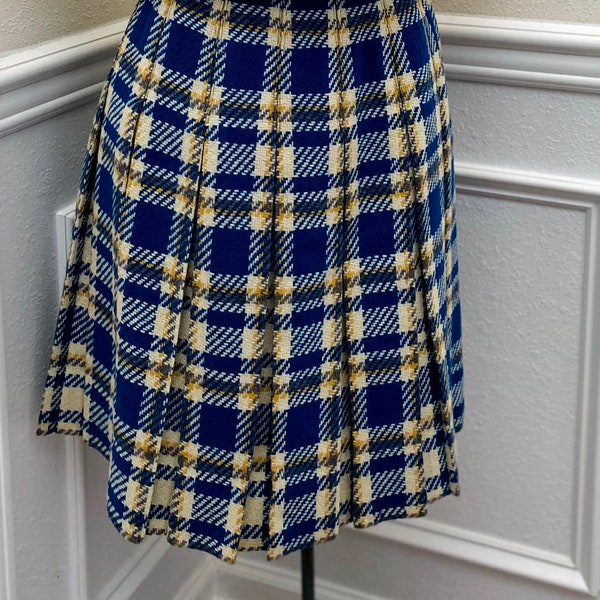 Vintage 1960s Pandora Costume Maker Blue Plaid Skirt