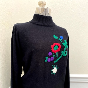 Vintage 1980s Newcomer Black Bat-Wing Sweater (Size 8)